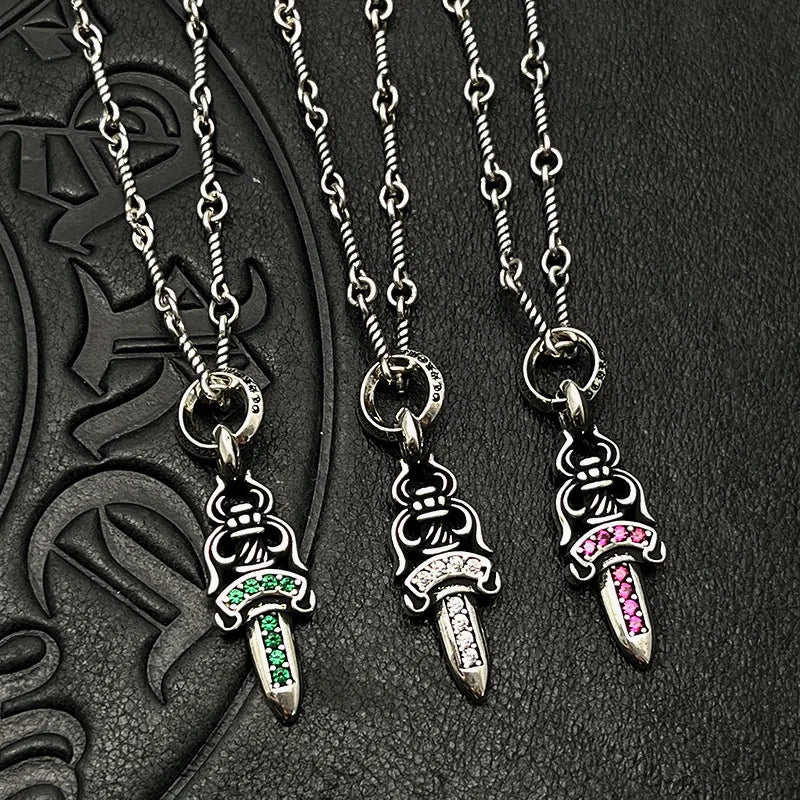 KK Jewelry Trendy Thai Silver Retro Old Diamond Sword Necklace Cross-Border High-End Autumn and Winter
