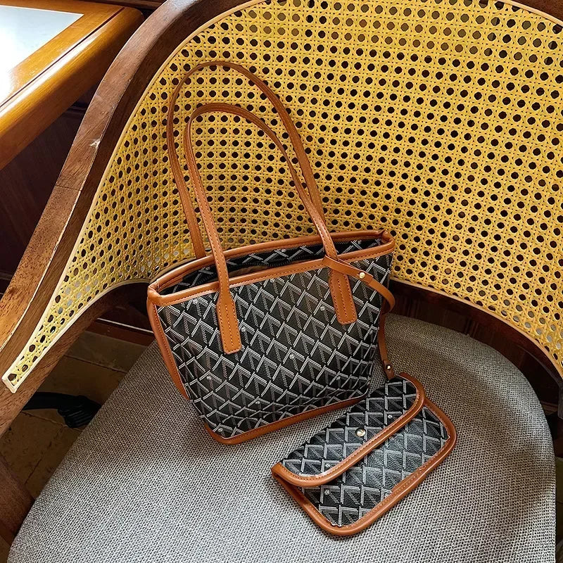 Checkered Tote Bag for Women - Large Canvas Shoulder Purse, Elegant Crossbody Handbag Daily Use, Spacious Work & Shopping Bag