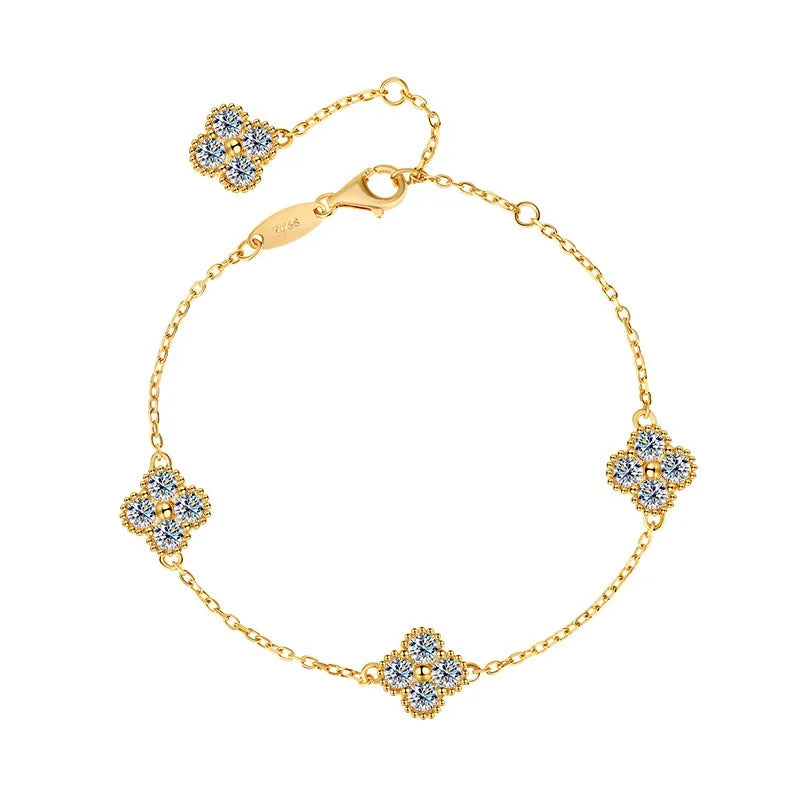 2.4Cttw D Color Moissanite Clover Bracelet 925 Sterling Silver Fine Jewelry White Gold Plated Charm Bracelets Bangle Wholesale