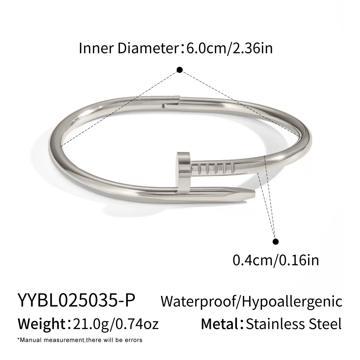 Vintage Minimalism Stainless Steel Nail Bangle for Women 18K Gold Plated Waterproof Charm Jewlry Wholesale