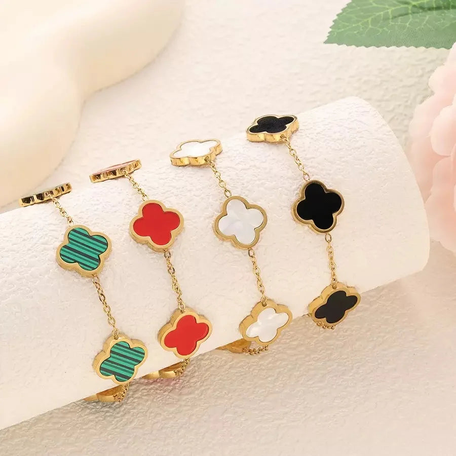 Fashionable and Simple Four-Leaf Clover Stainless Steel Mother-Of-Pearl Bracelet That Does Not Fade, Suitable for Everyday Wear