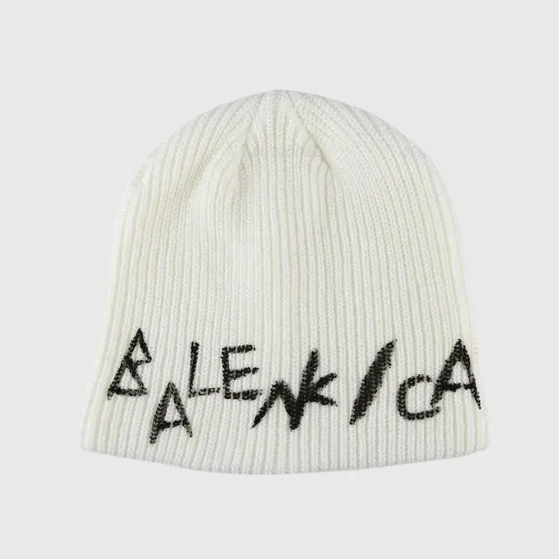 American Retro Letter Knitted Beanie Hat Women'S Autumn Winter Warm Overhead Scarf Small Face Effect Yarn Wrapped Cold Hat