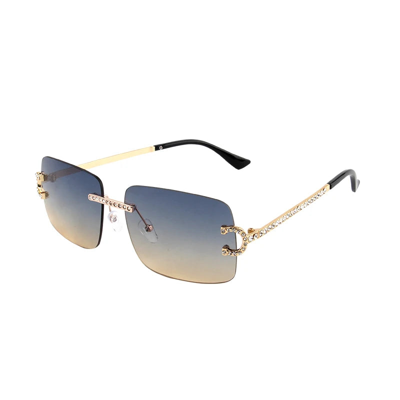New Rimless Rectangle Sunglasses Women Men Shades Brand Designer Blingbling Diamond Sun Glasses Retro Frameless Sunglasses