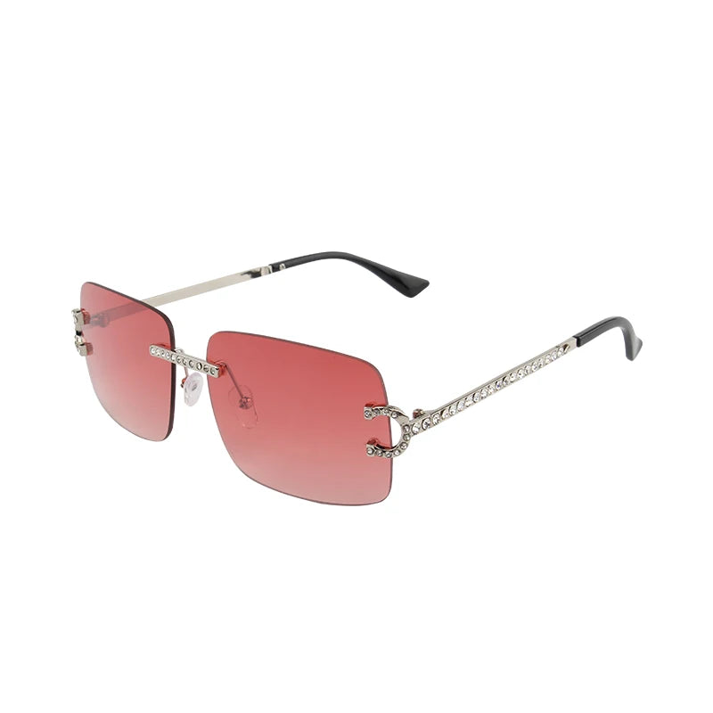 New Rimless Rectangle Sunglasses Women Men Shades Brand Designer Blingbling Diamond Sun Glasses Retro Frameless Sunglasses