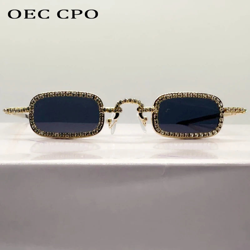 Women'S Small Square Diamond Sunglasses Metal Luxury Rectangle Rhinestone UV400 Multicolor Shades Female Sun Glasses Eyewear
