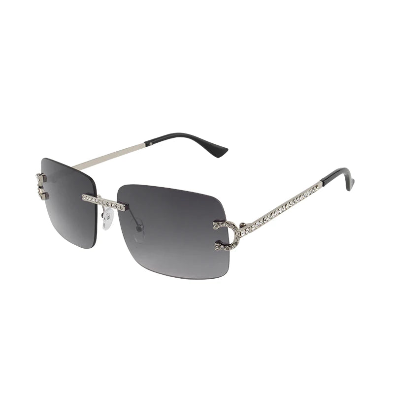 New Rimless Rectangle Sunglasses Women Men Shades Brand Designer Blingbling Diamond Sun Glasses Retro Frameless Sunglasses