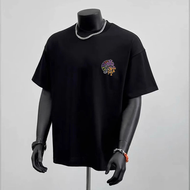 Summer New Trendy Brand Light Luxury Kro Cross Printed Cotton Short-Sleeved T-Shirt Men'S and Women'S Loose Half-Sleeved Top