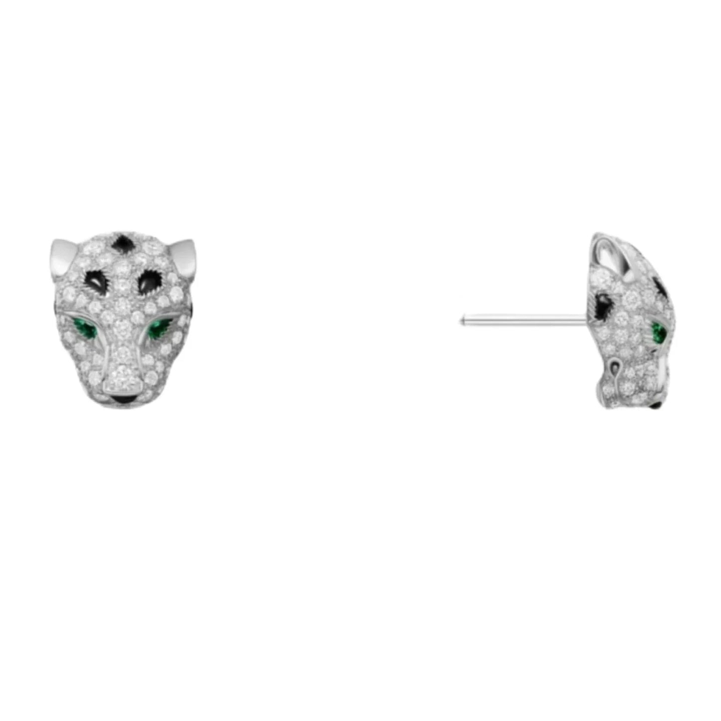925 Sterling Silver with Carbon Stone Panther Leopard Head Black Enamel Stud Earrings Luxury Designer Jewelry for Women or Men