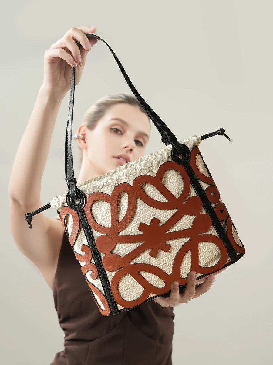 Underarm Tote Bag, Large Capacity, Women'S New Style, Women'S Hand-Held Leather Hollow Out Commuting High-End Shoulder Bag