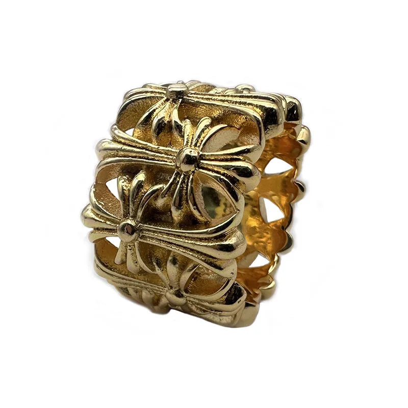 KK Jewelry Men'S Medieval Thai Silver-Plated 22K Gold Diamond-Free Ring European and American Gothic Hip-Hop Cross