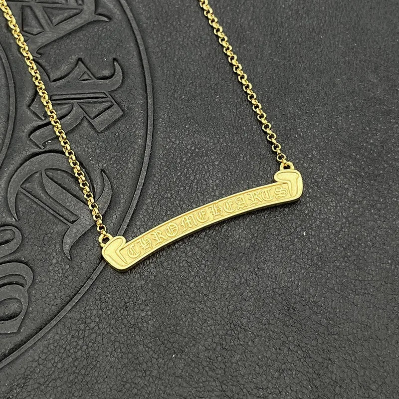 KK Jewelry Wholesale Trendy Retro Old Scroll Necklace Men and Women 22K Gold Pendant Classic Collarbone Chain