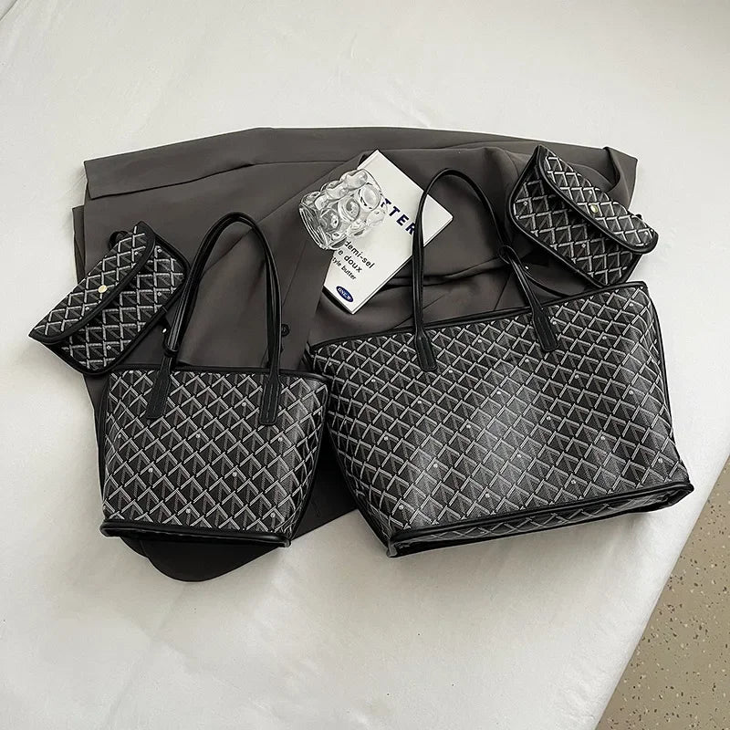 Checkered Tote Bag for Women - Large Canvas Shoulder Purse, Elegant Crossbody Handbag Daily Use, Spacious Work & Shopping Bag