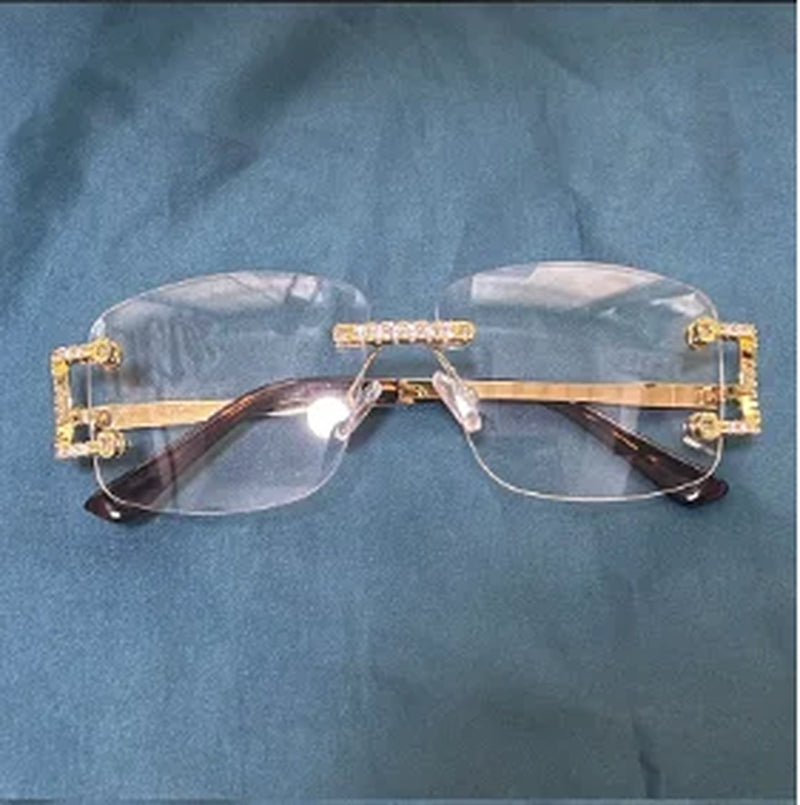 Trendy 5A Zircon Copper Sunglasses Women Men Plated 18K Gold Bling Eyeglasses No Lens Glasses Ins 2022 Jewelry