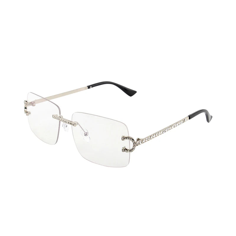 New Rimless Rectangle Sunglasses Women Men Shades Brand Designer Blingbling Diamond Sun Glasses Retro Frameless Sunglasses