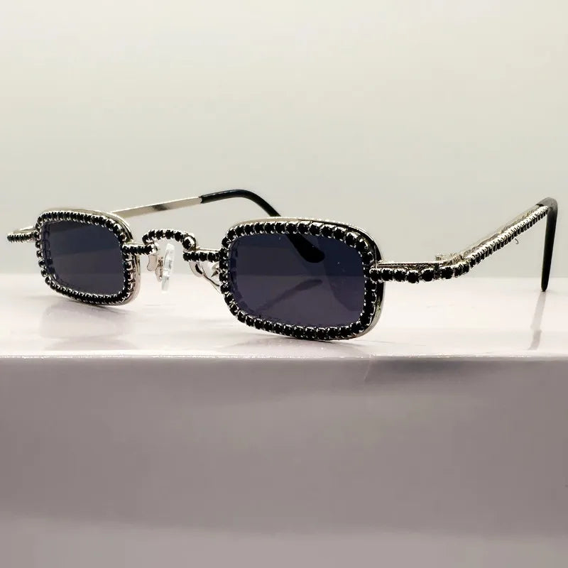 Women'S Small Square Diamond Sunglasses Metal Luxury Rectangle Rhinestone UV400 Multicolor Shades Female Sun Glasses Eyewear