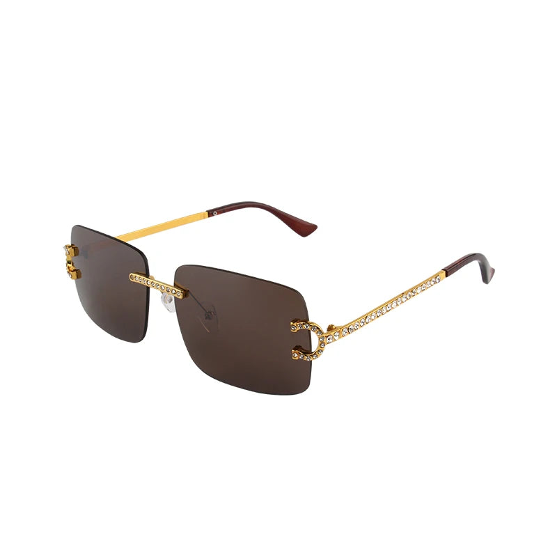 New Rimless Rectangle Sunglasses Women Men Shades Brand Designer Blingbling Diamond Sun Glasses Retro Frameless Sunglasses