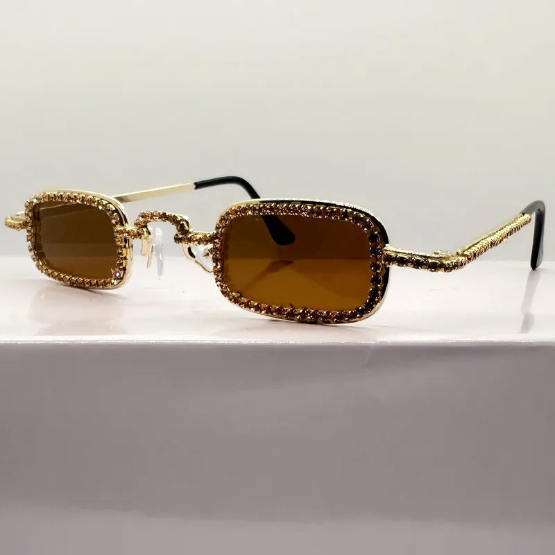 Women'S Small Square Diamond Sunglasses Metal Luxury Rectangle Rhinestone UV400 Multicolor Shades Female Sun Glasses Eyewear
