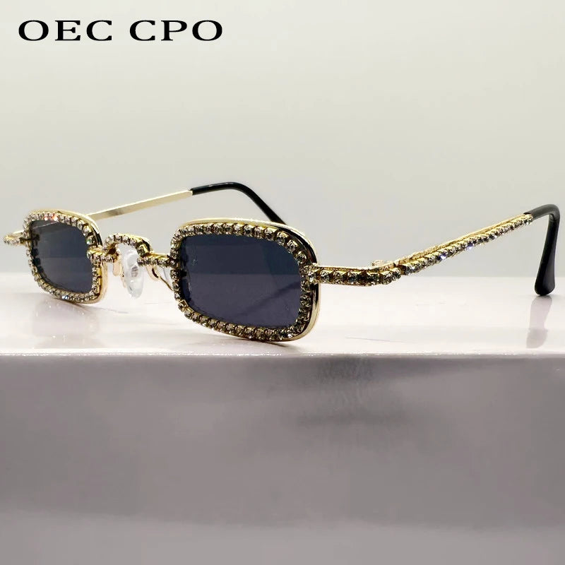 Women'S Small Square Diamond Sunglasses Metal Luxury Rectangle Rhinestone UV400 Multicolor Shades Female Sun Glasses Eyewear