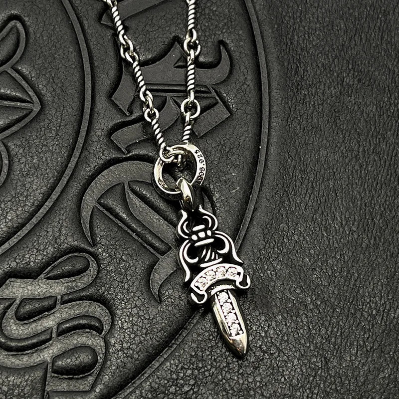 KK Jewelry Trendy Thai Silver Retro Old Diamond Sword Necklace Cross-Border High-End Autumn and Winter