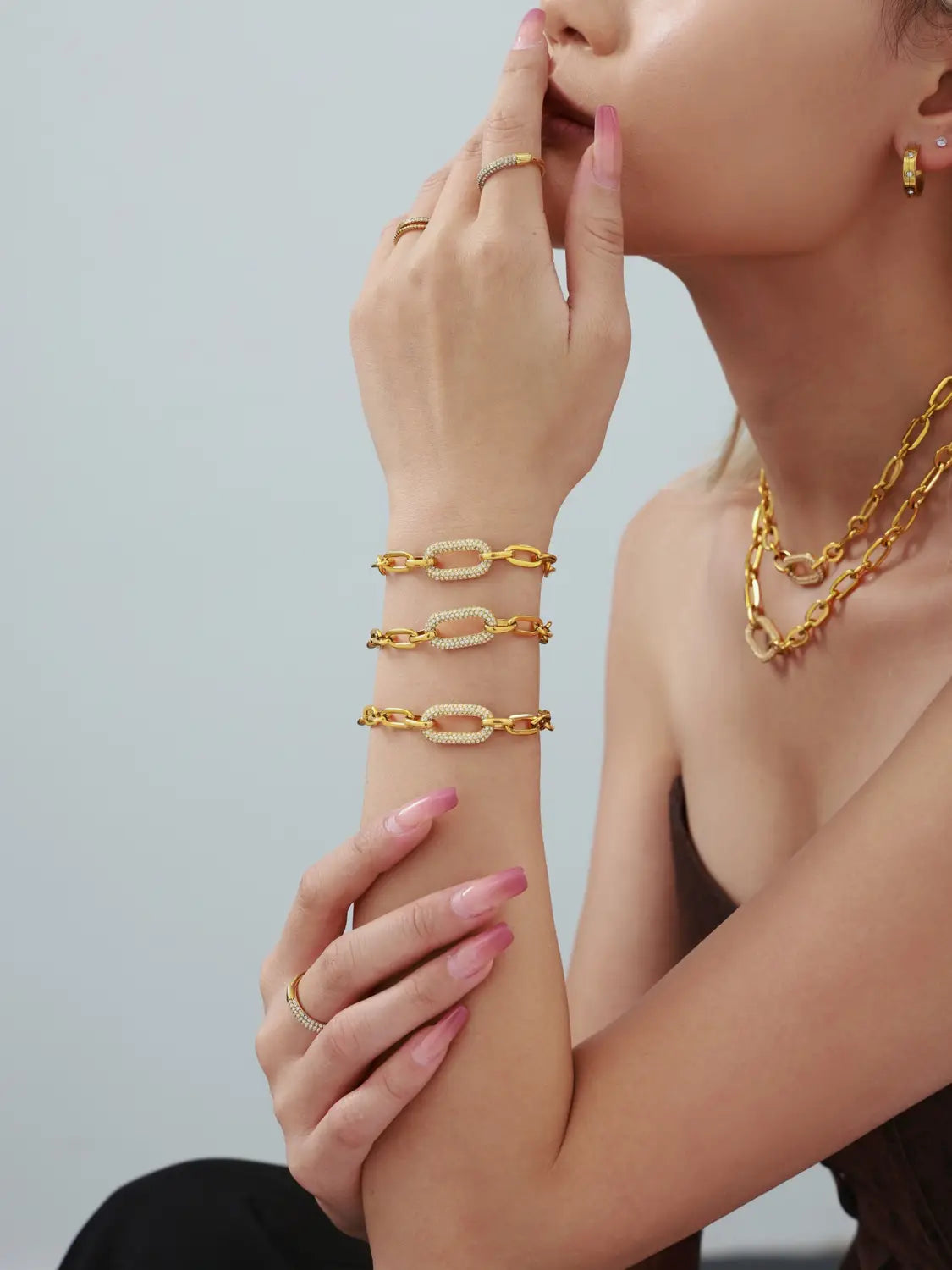 Titanium Steel Jewelry Stainless Steel Micro-pave Zircon Clavicle Necklace And Bracelet ✨