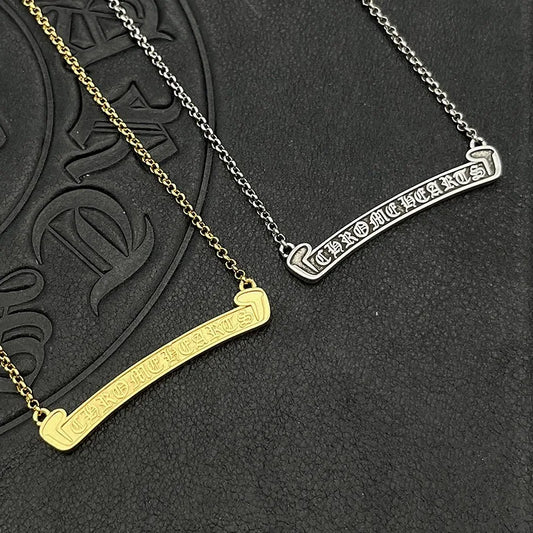 KK Jewelry Wholesale Trendy Retro Old Scroll Necklace Men and Women 22K Gold Pendant Classic Collarbone Chain