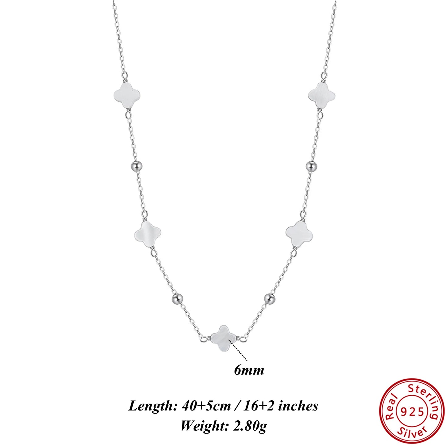 925 Sterling Silver 14K Gold Shell Pearl Choker Necklace with Green Malachite Ornament Four Leaf Clover Style GMN62