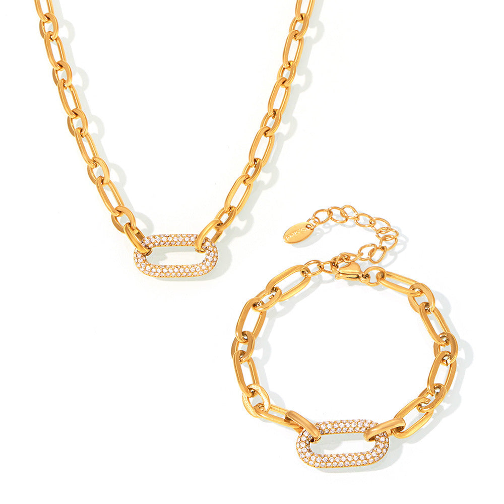 Titanium Steel Jewelry Stainless Steel Micro-pave Zircon Clavicle Necklace And Bracelet ✨