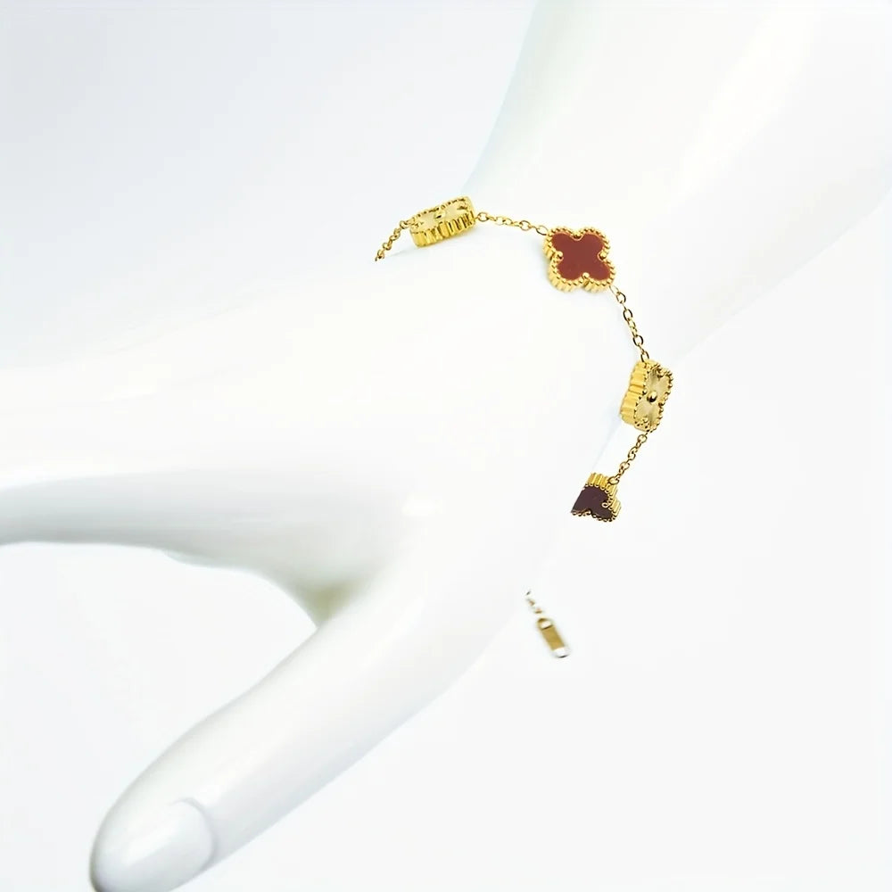 4 Pieces of Fresh and Exquisite Four-Leaf Clover Jewelry Sets, Including a Lucky Four-Leaf Clover Flower Necklace, Earrings, And