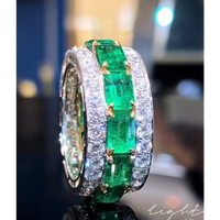 100% Real 925 Sterling Silver Vintage Lab Emerald Diamond Ring 💍