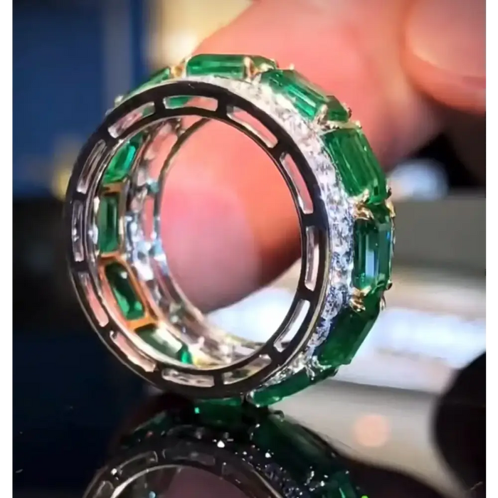 100% Real 925 Sterling Silver Vintage Lab Emerald Diamond Ring 💍
