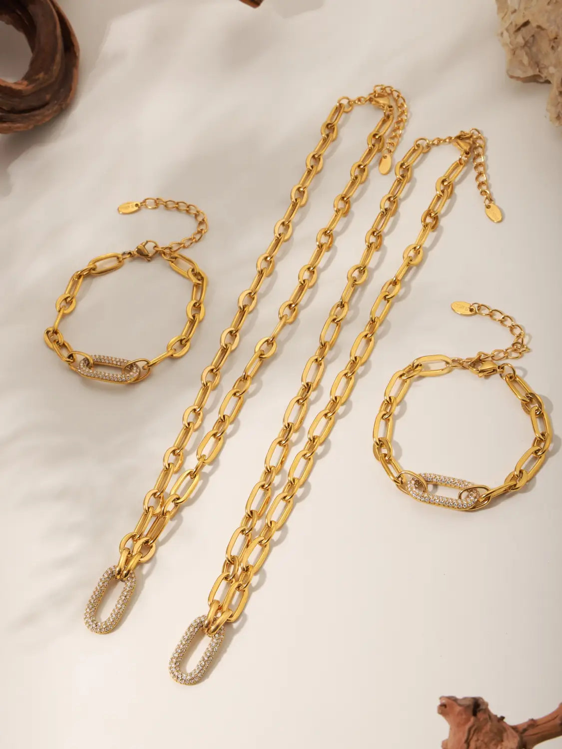 Titanium Steel Jewelry Stainless Steel Micro-pave Zircon Clavicle Necklace And Bracelet ✨