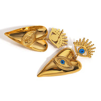 18k Gold Color Plated Earrings Stainless Steel Dripping Triangle Heart Devil Eye Personality Exaggeration Women Jewelry