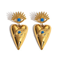 18k Gold Color Plated Earrings Stainless Steel Dripping Triangle Heart Devil Eye Personality Exaggeration Women Jewelry
