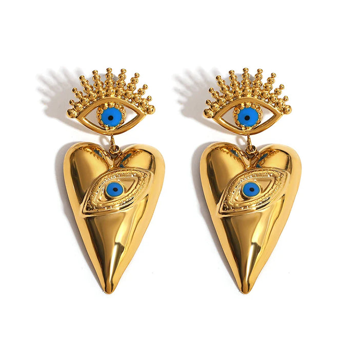 18k Gold Color Plated Earrings Stainless Steel Dripping Triangle Heart Devil Eye Personality Exaggeration Women Jewelry
