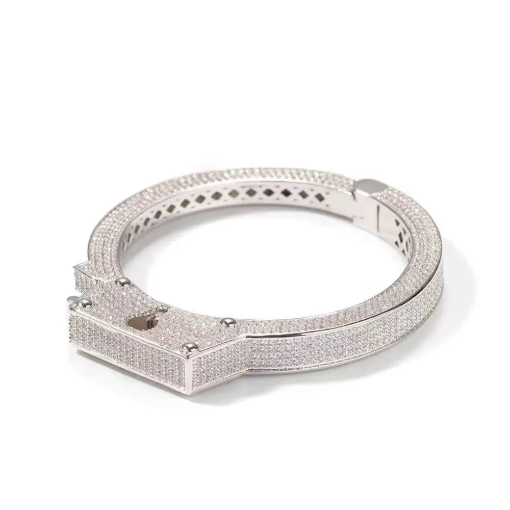 18K Gold Plated Luxury Handcuff Cuff Bracelet – Trendy Punk CZ Bangle Couple Jewelry 💎