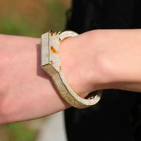18K Gold Plated Luxury Handcuff Cuff Bracelet – Trendy Punk CZ Bangle Couple Jewelry 💎