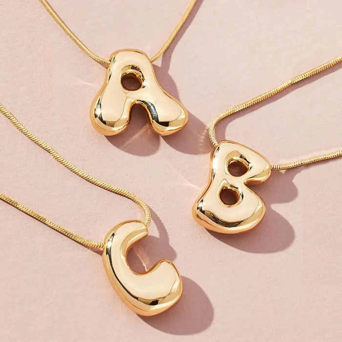 18K Gold plated GOLD-SILVER color Chunky Bubble Letter Pendant Necklaces  ✨