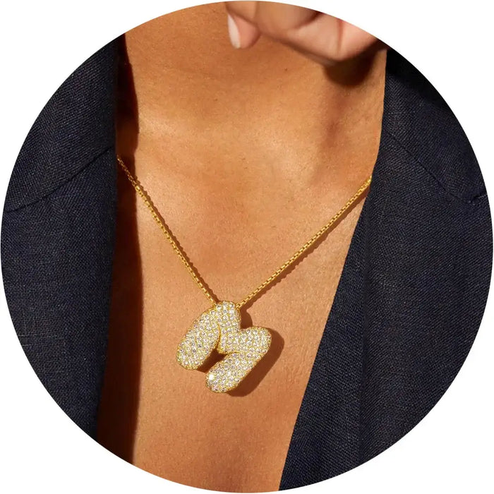 18K gold plated GOLD-SILVER Color CZ Zircon Initial Letter Necklace Bubble Initial Necklaces ✨