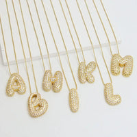 18K gold plated GOLD-SILVER Color CZ Zircon Initial Letter Necklace Bubble Initial Necklaces ✨