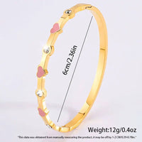 18K Gold Plated Stainless Steel Pink Crystal Love Heart Bracelet Jewelry ✨