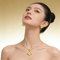 24K plated Lucky Clover Pendant Necklace Earrings for Women Fine Stainless Steel  ✨