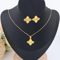 24K plated Lucky Clover Pendant Necklace Earrings for Women Fine Stainless Steel  ✨