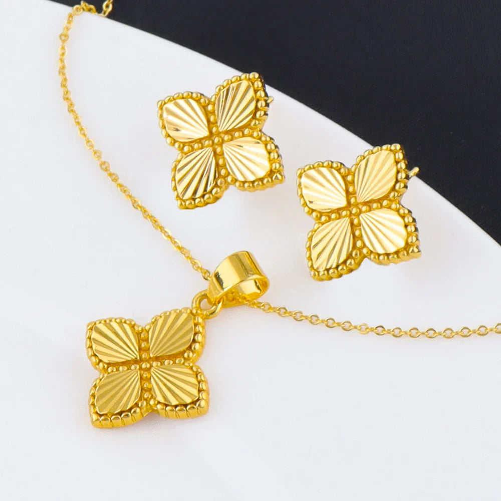 24K plated Lucky Clover Pendant Necklace Earrings for Women Fine Stainless Steel  ✨