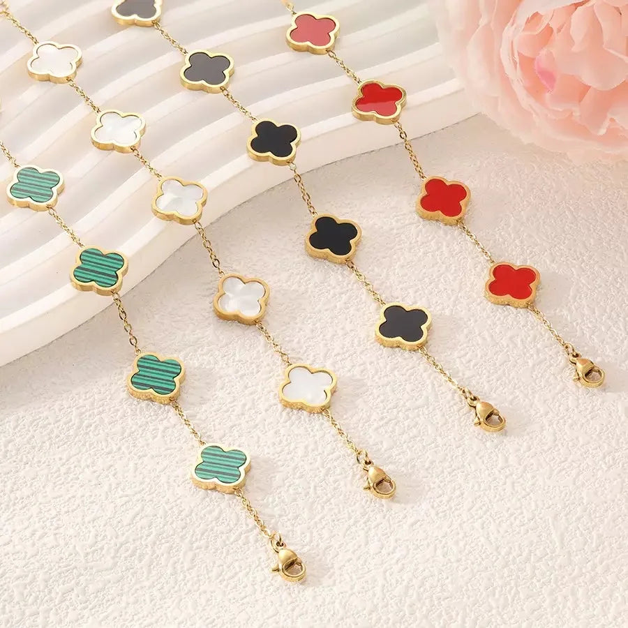 Fashionable and Simple Four-Leaf Clover Stainless Steel Mother-Of-Pearl Bracelet That Does Not Fade, Suitable for Everyday Wear