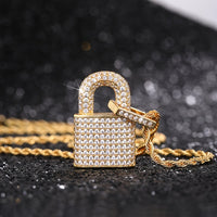 Luxurious Full-Paved Zirconia Pendant Lock Necklace ✨