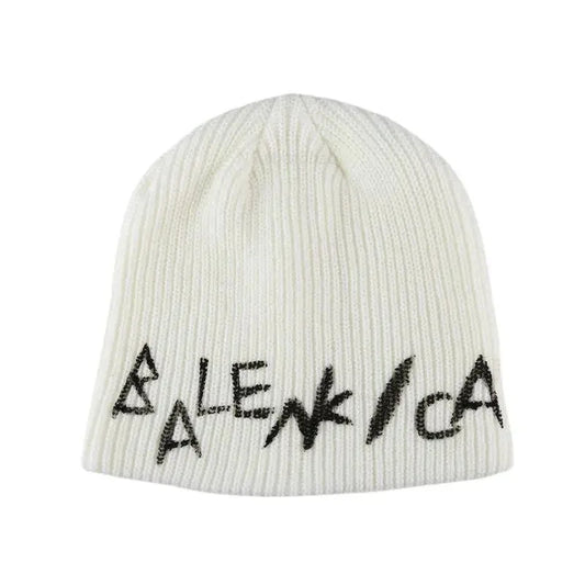 American Retro Letter Knitted Beanie Hat Women'S Autumn Winter Warm Overhead Scarf Small Face Effect Yarn Wrapped Cold Hat