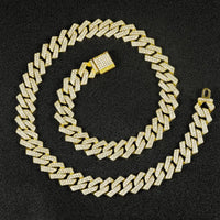 3pcs/set 15mm Necklace+Bracelet+Watch Cuban Chain Watch Iced Out Paved Rhinestone Jewelry