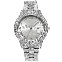 3pcs/set 15mm Necklace+Bracelet+Watch Cuban Chain Watch Iced Out Paved Rhinestone Jewelry
