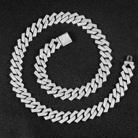 3pcs/set 15mm Necklace+Bracelet+Watch Cuban Chain Watch Iced Out Paved Rhinestone Jewelry