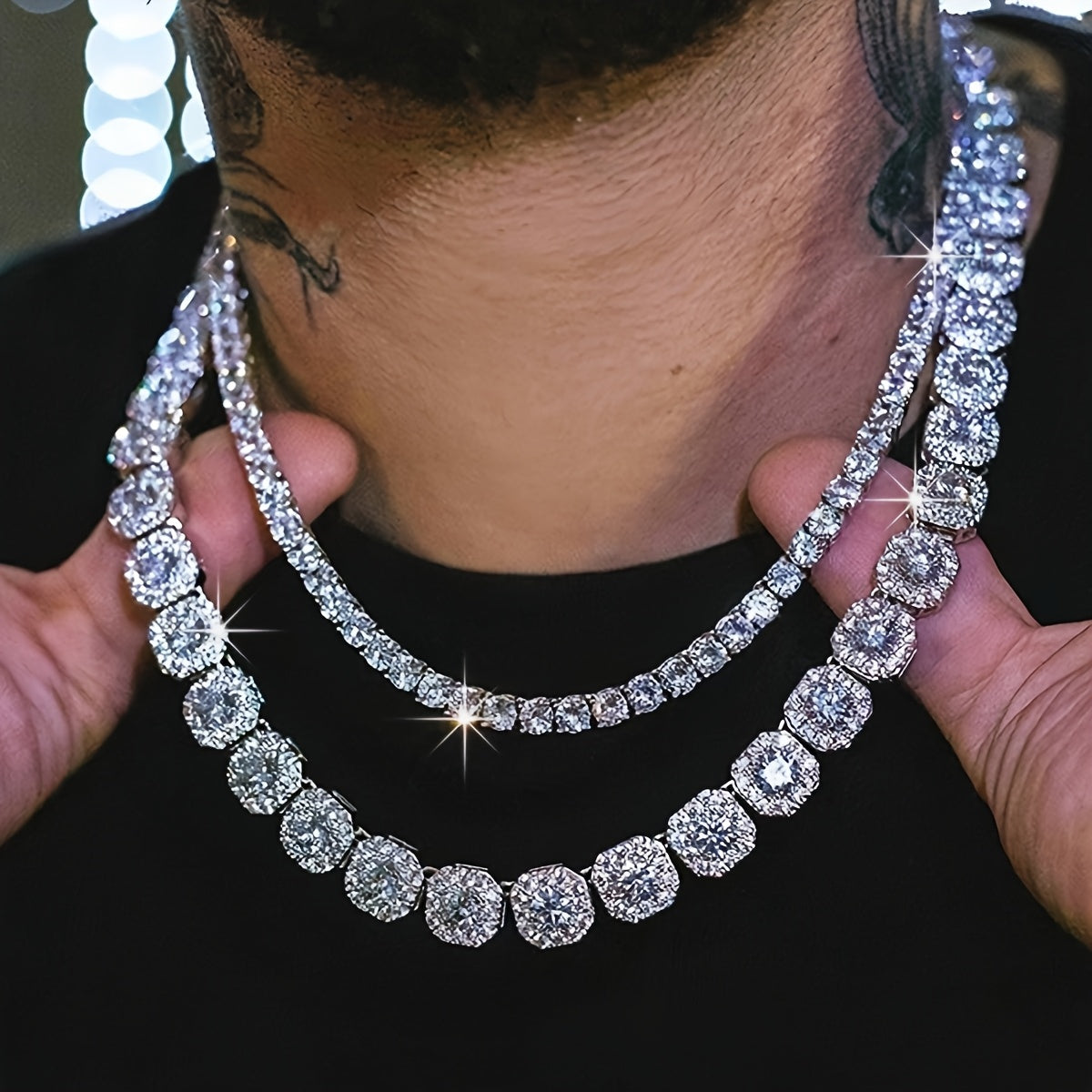 Celebs style layered square shaped diamond necklace💎